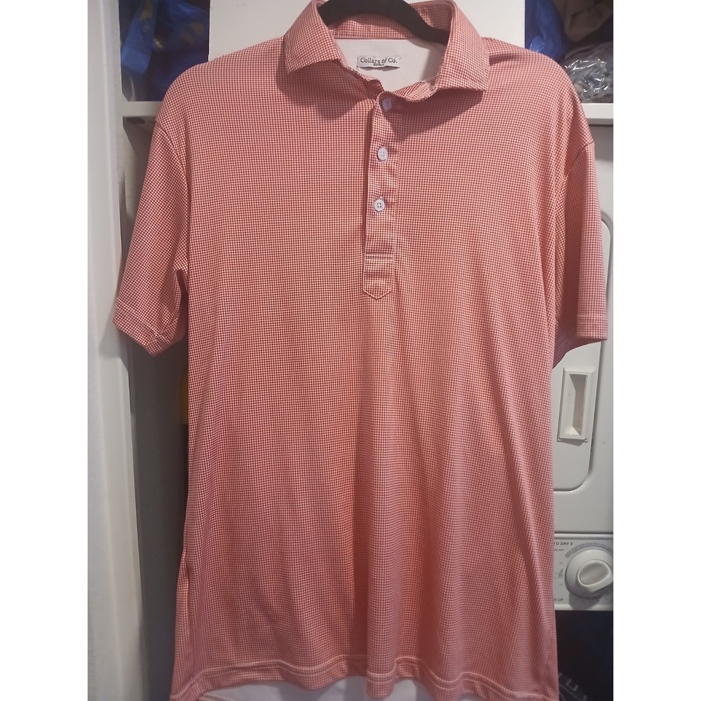 Collars and Co Polo shirt Mens S Red White Houndstooth Spread Collar